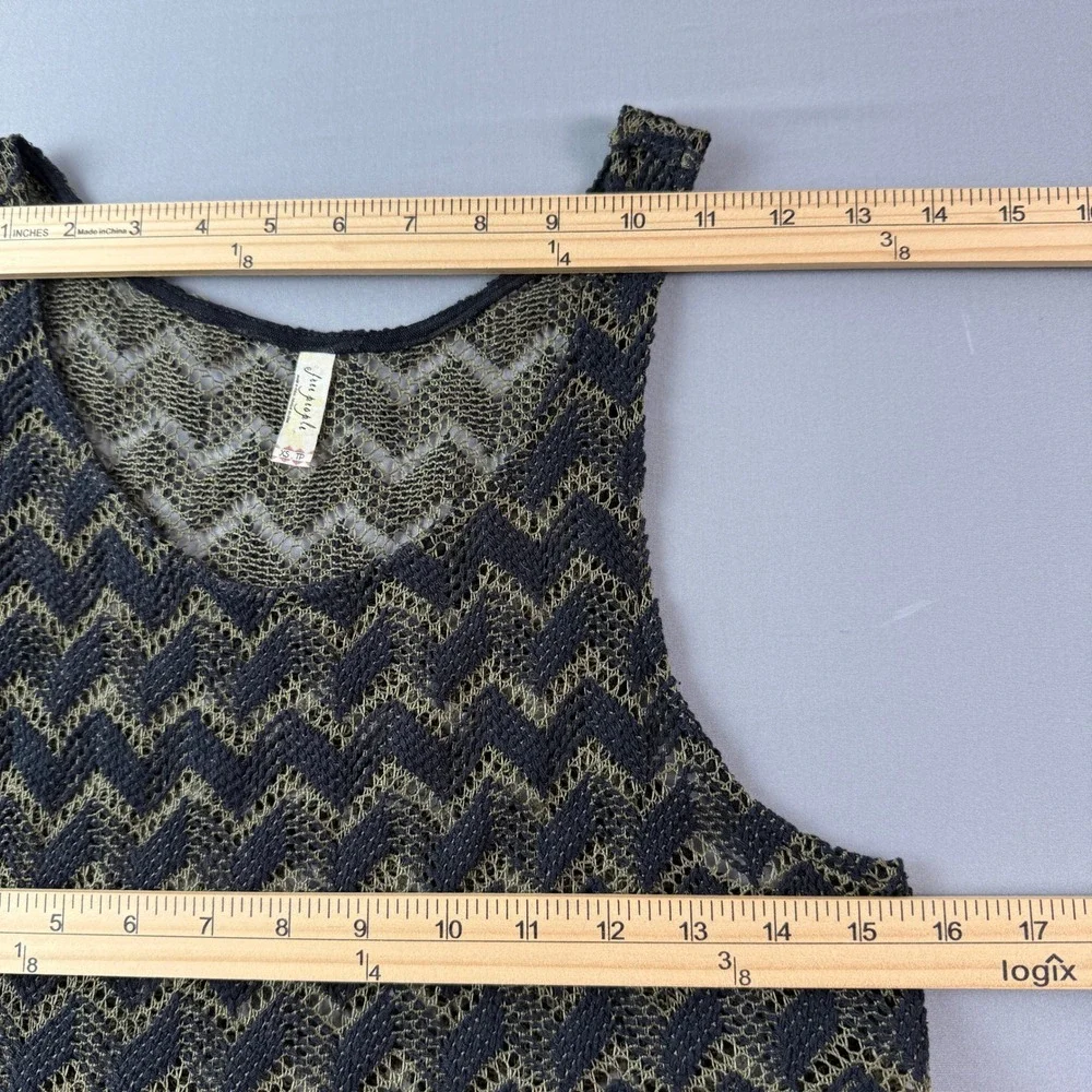 Free People Black Olive‎ Green Geo Crochet Knit Sheer Mini Tank Party Dress XS